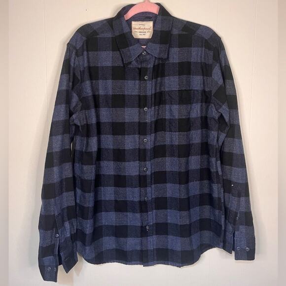 Weatherproof Vintage Black & Blue Plaid Flannel Thick Mens Button Down Large - Picture 1 of 8